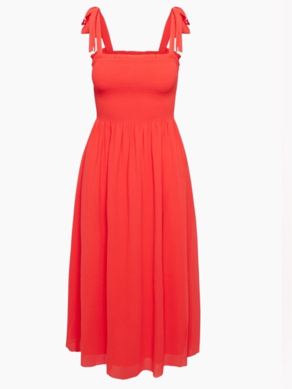 Wilfred Golden Hour Dress XS Red Smocked Tie Strap Midi Dress